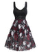 Schwarz 1950er Halloween Träger Schädel Rose Kleid