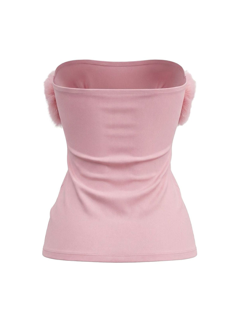 1980er Trägerlos Plüsch Tailliert Top Mit Langen Handschuhen