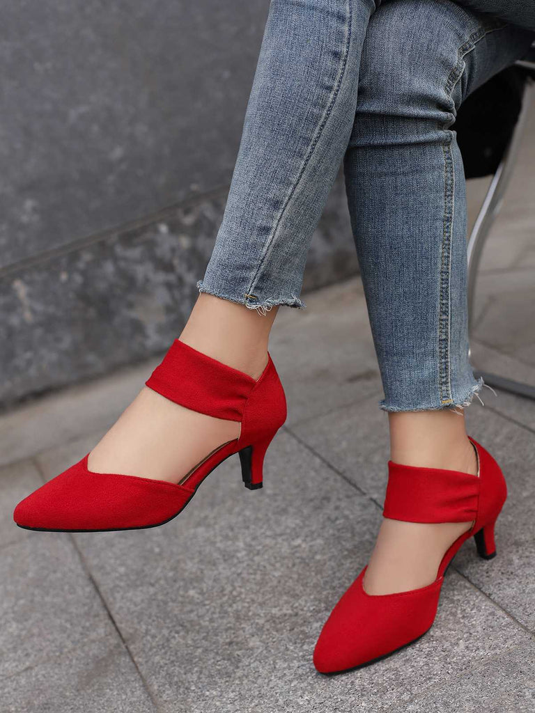Solide Spitze Wildleder Kitten Heels
