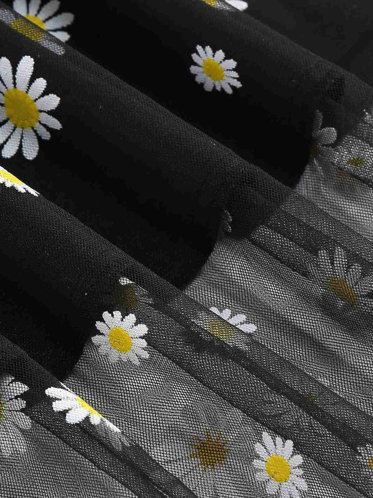 1940er Gänseblümchen Netz Hohe Taille A-Linie Rock