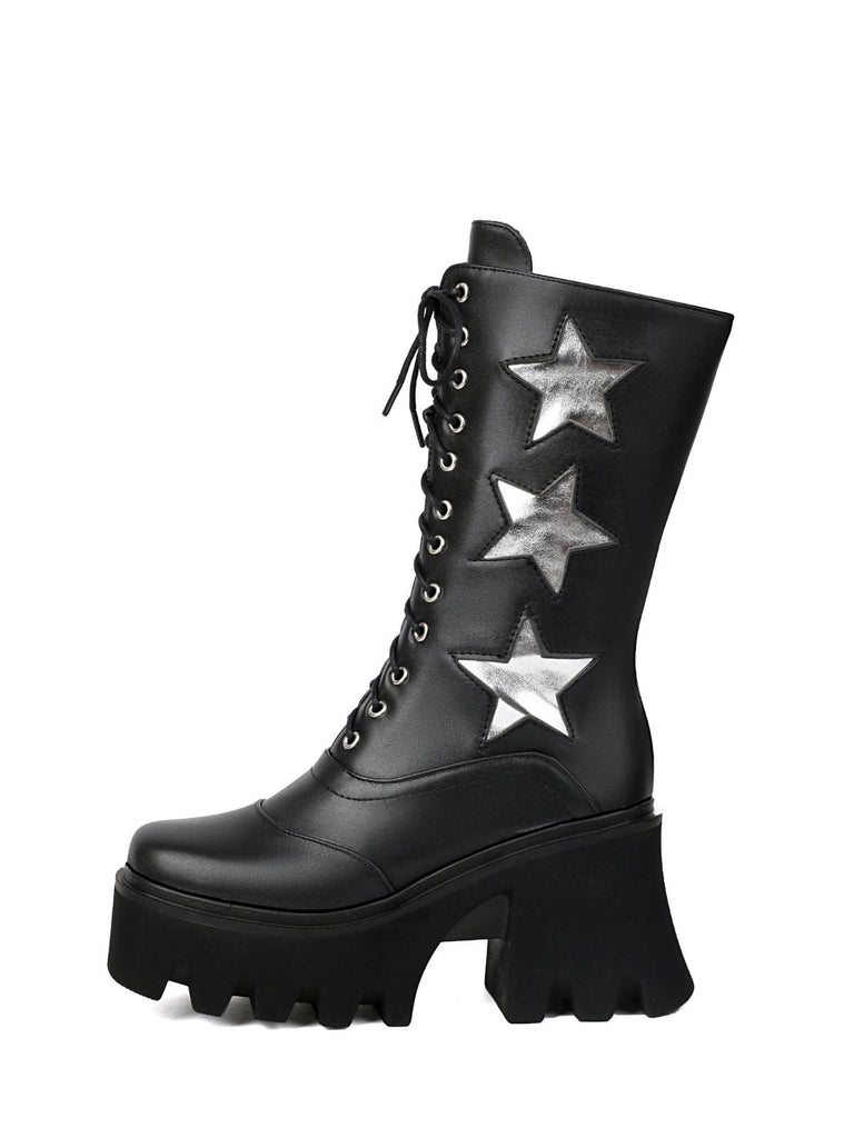 Vintage Steampunk Sternendruck Plattform Halbhohe Stiefel