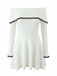Weiß 1970er Schulterfrei Spitze Stricken Kleid