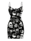 Schwarz 1960er Schädel Rose Halloween Enges Kleid