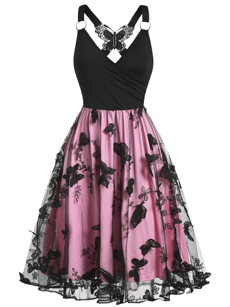 1950er 3D-Schmetterling Besticktes Patchwork Kleid