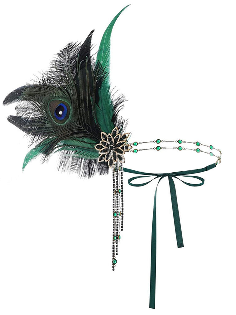 1920er Gatsby Pfau Feder Flapper Perlen Stirnband