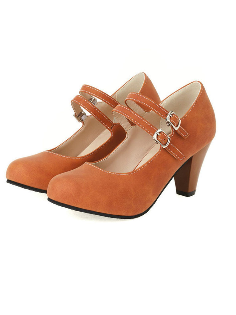 Orange Doppelschnalle Träger Mary Jane Heels Schuhe