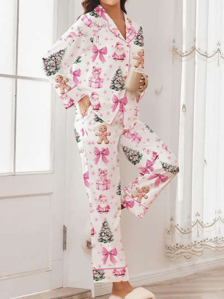 Weiß 1940er Weihnachten Candy Canes Pyjama Set