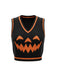 Schwarz 1970er Halloween Kürbis Gesicht Pullover Weste