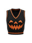 Schwarz 1970er Halloween Kürbis Gesicht Pullover Weste