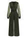 Olivgrün 1950er V-Ausschnitt Polka Dot Transparentärmel Jumpsuit
