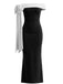Schwarz 1930er Schulterfrei Schleife Körperbetont Maxi Kleid