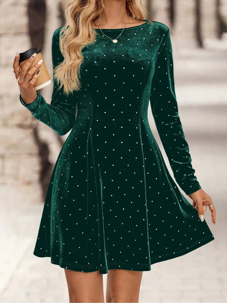 1980er Samt Strassstein Tailliert Party Kleid