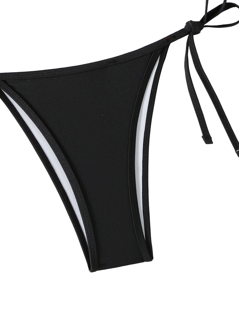 1960er Solide Gerafft Halter Schnürung Bikini Set
