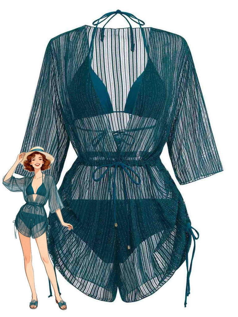 50er Bikini-Set & Cover-Up mit Neckholder und Glitzer