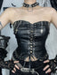 1980er Trägerlos Punk Leder Schnürung Nieten Top