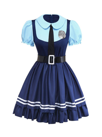 Blau 1960er Bunny Officer Shirt Kleid Set
