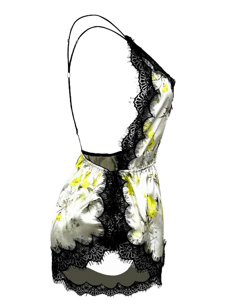 1950er Slip Blumen Spitze Rückenfrei Nachtwäsche