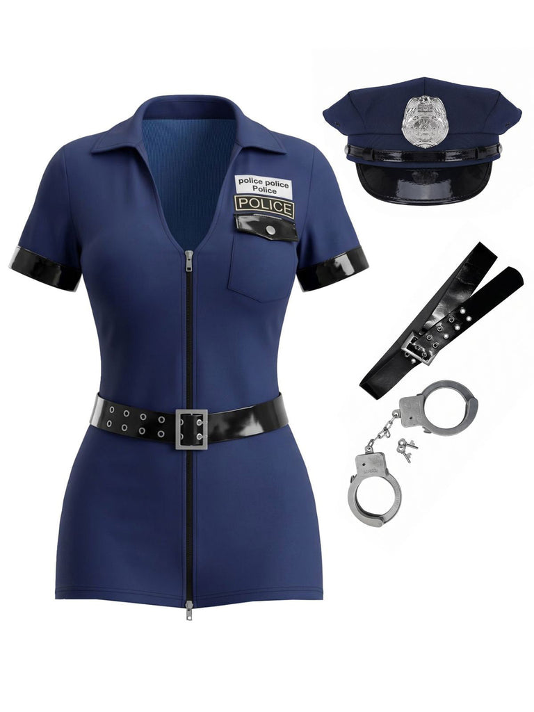 Marineblaues 80er Halloween Polizeikostüm mit Romper