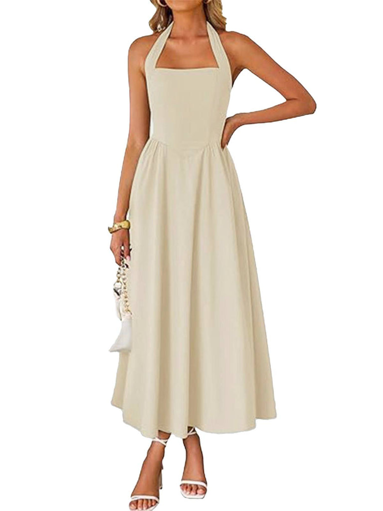 1940er Solide Breit-Träger Halter Rückenfrei Kleid