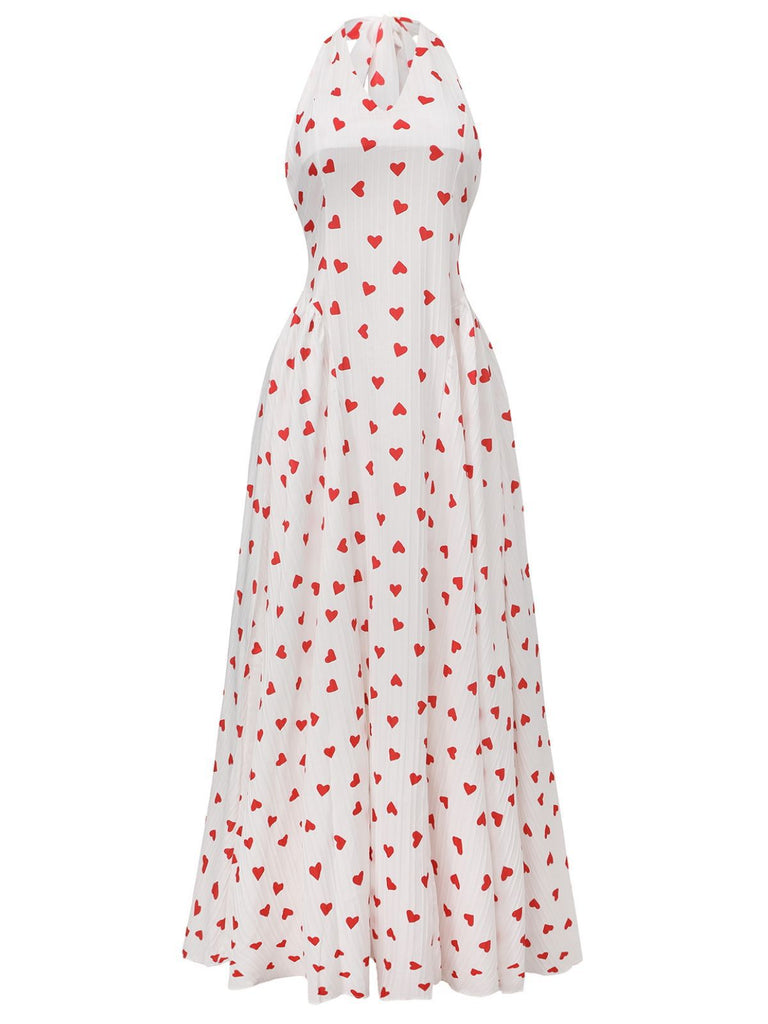 Rot 1930er Herz V-Ausschnitt Rückenfrei Bindung Halter Kleid