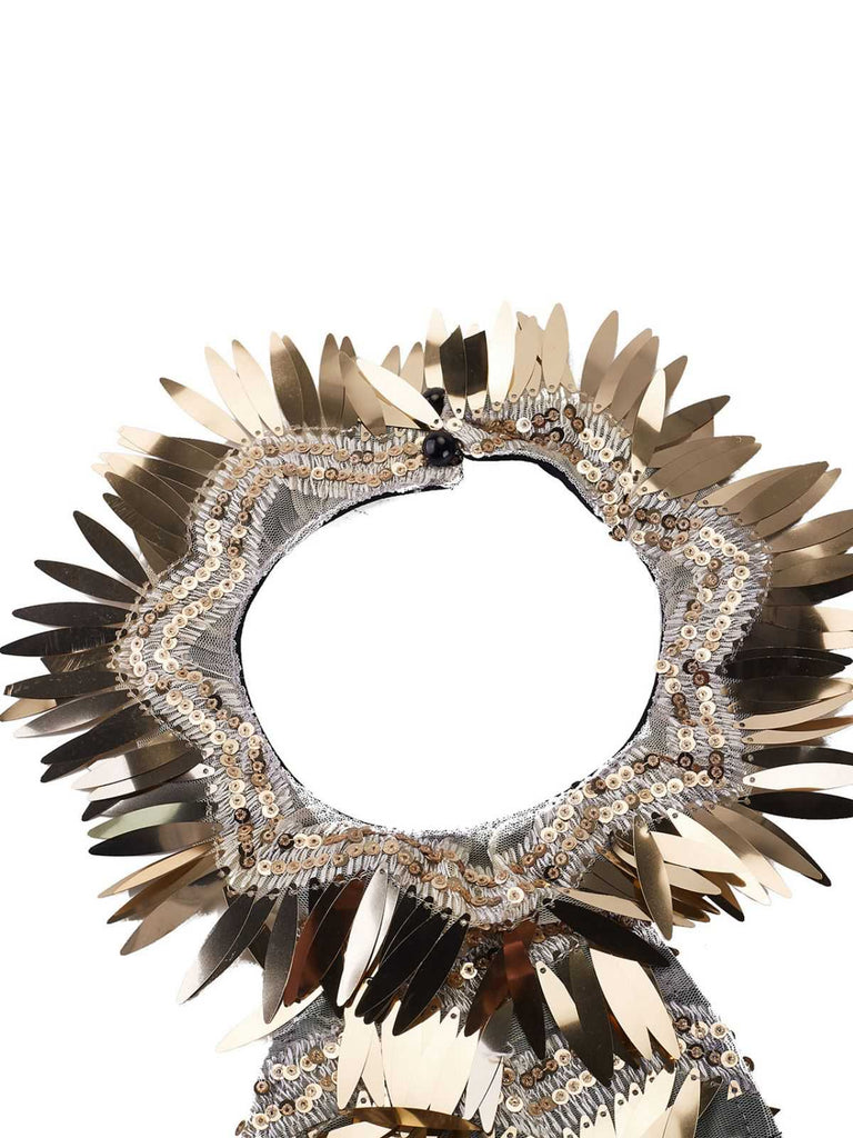 Gold 1930er Pailletten Patchwork Halter Rückenfrei Abend Kleid