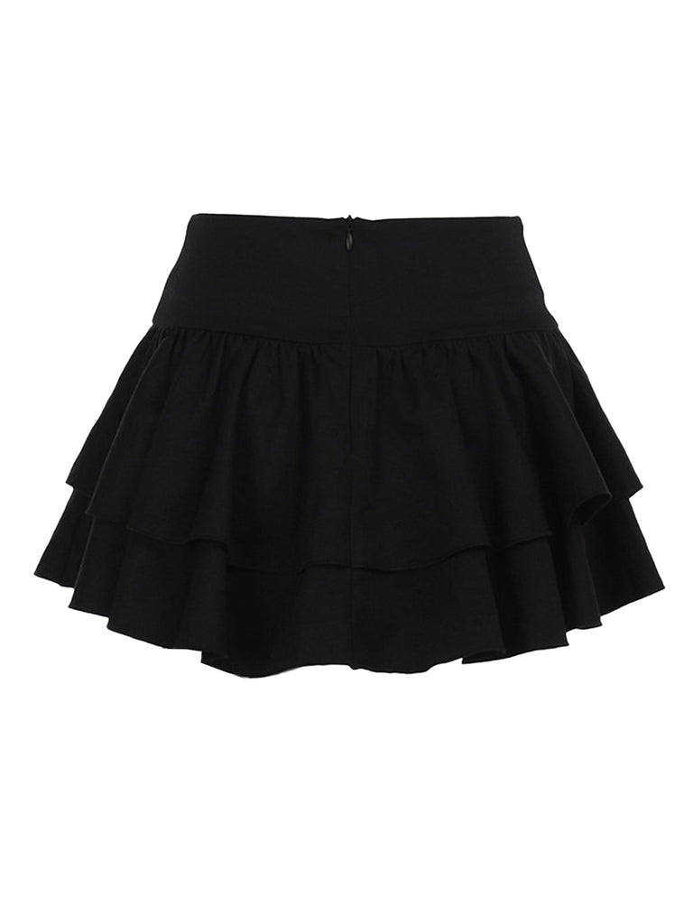 Schwarz 1950er Schnürung Kreuz Spitze Rock