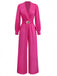 Rosa 1960er Solide Tiefer V Gürtel Laternenärmel Jumpsuit