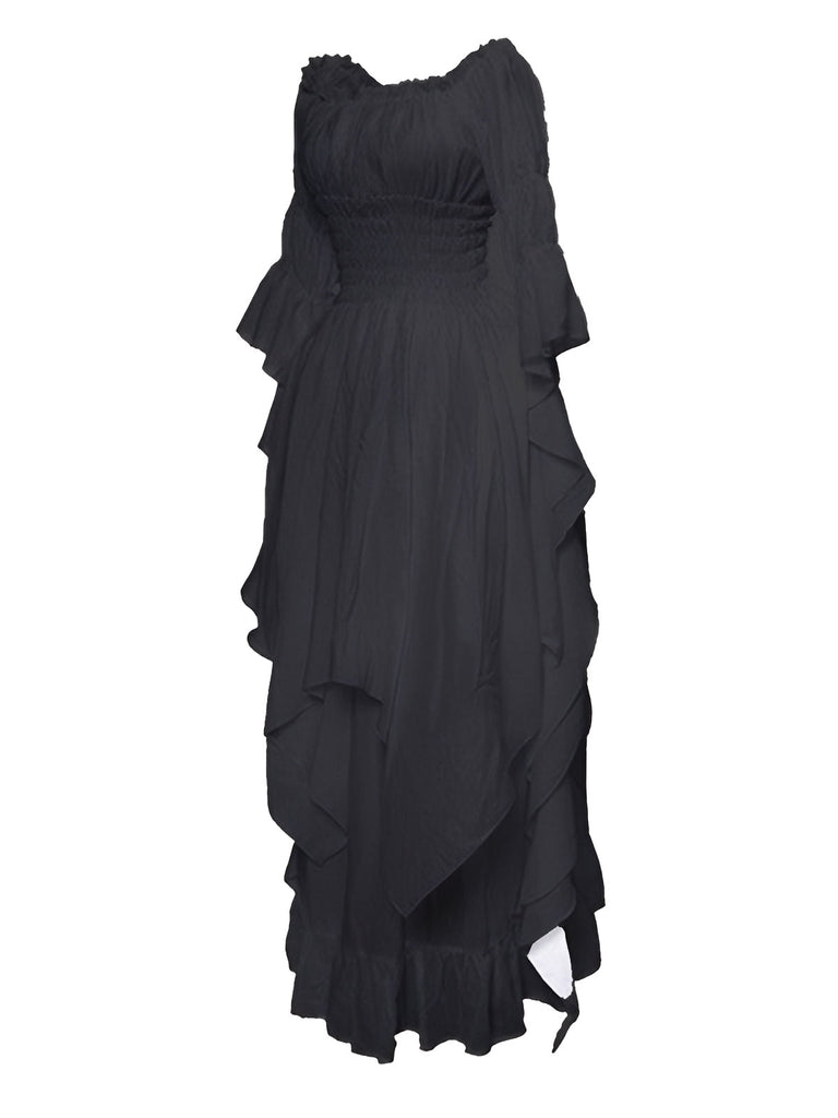 1980er Gothic Glockenärmel Unregelmäßiger Saum Kleid