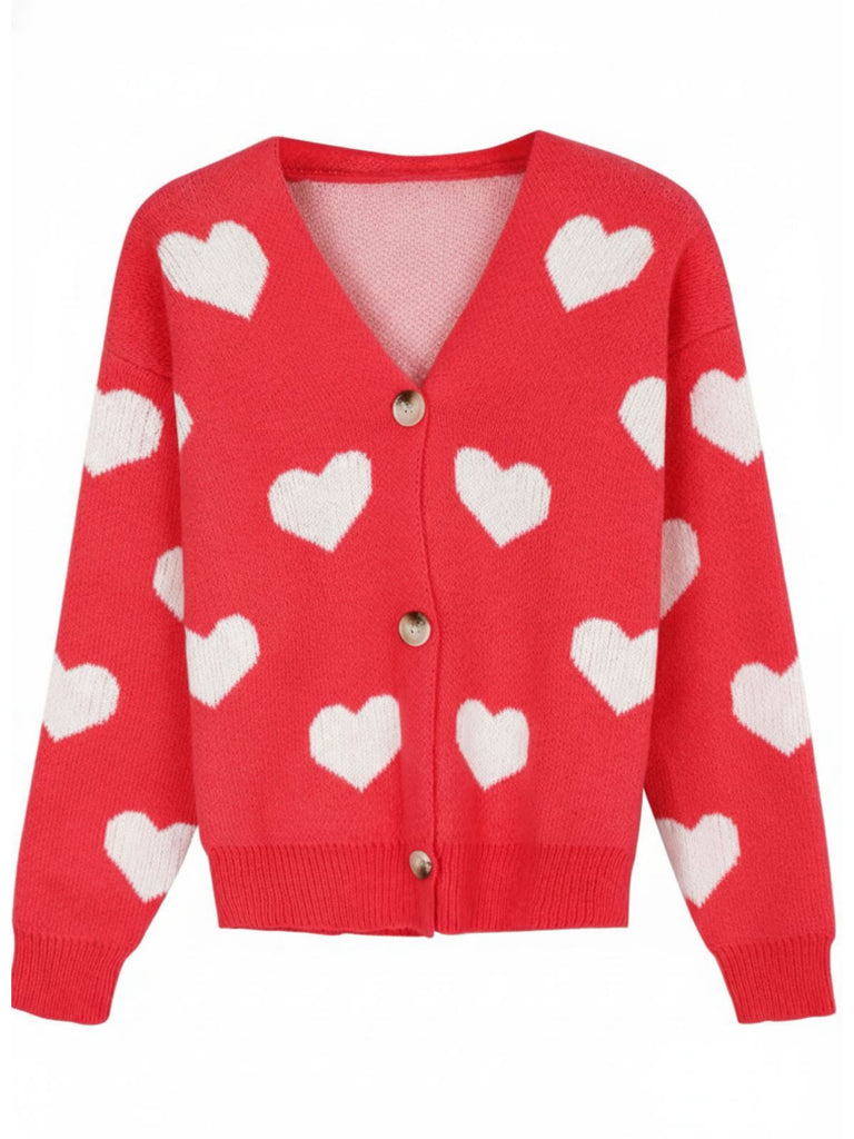 1950er Valentinstag Herz Drucken Stricken Strickjacke