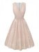 Rosa 1940er V-Ausschnitt Blumen Gürtel Ärmelloses Kleid