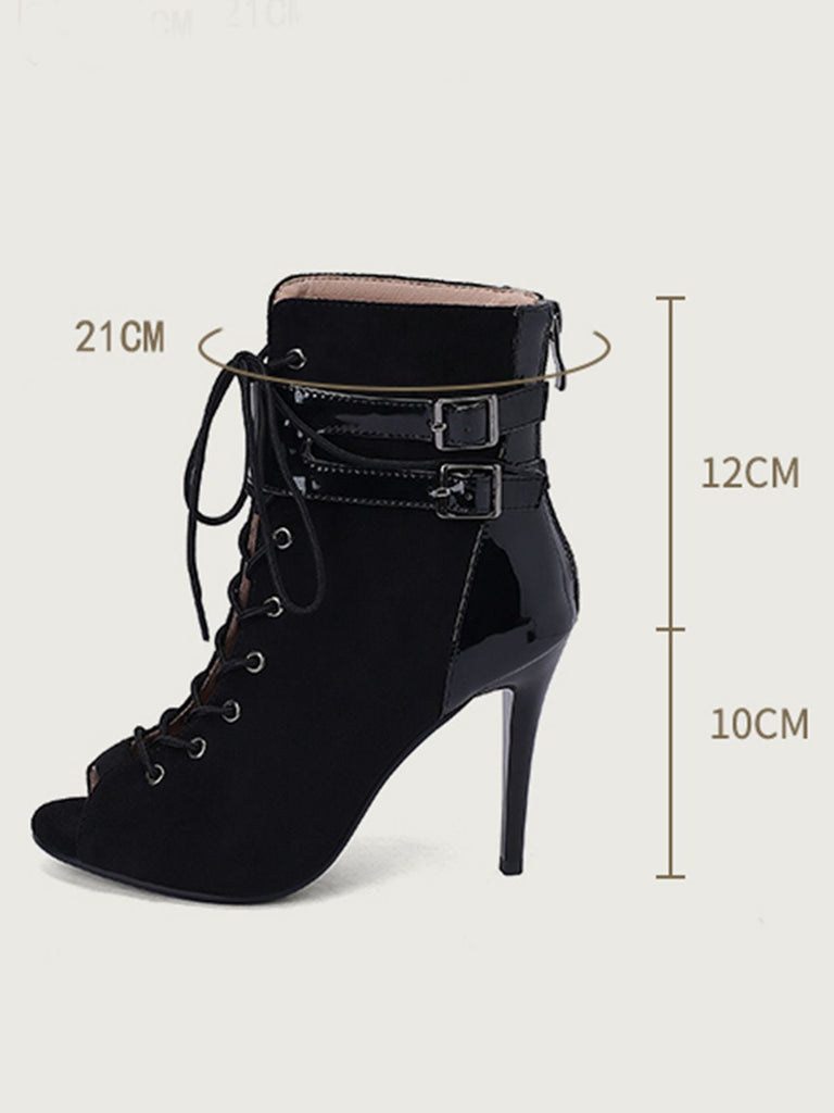 Metallisch Offene Spitze Stiletto Kordelzug Halbhohe Stiefel