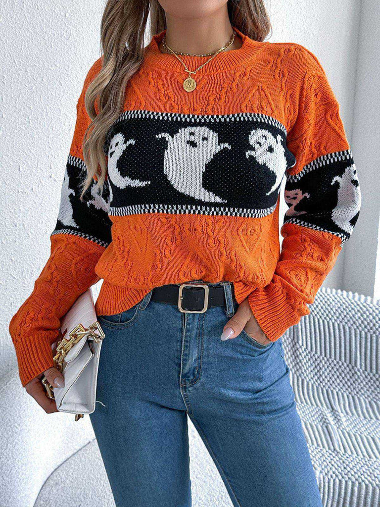 Orange 1940er Halloween Geist Stricken Pullover