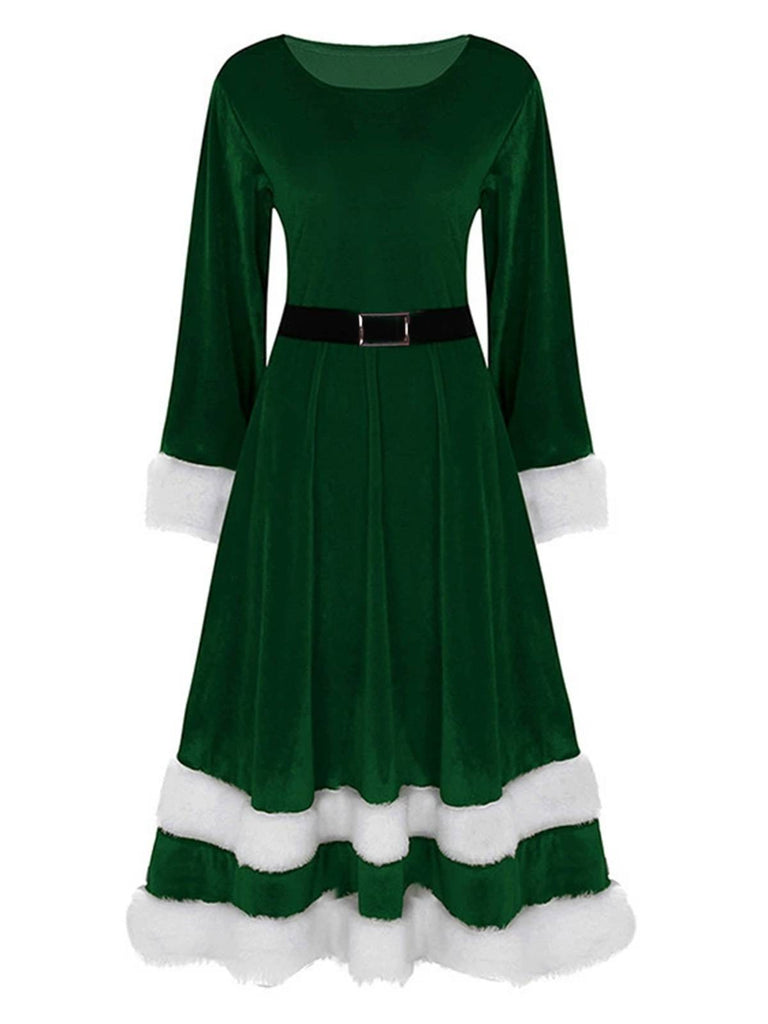 1940er Weihnachtsmann Faux Fur Trim Samt Kleid