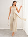 Beige 1950er Solide Schnürung Halter Gürtel Jumpsuit