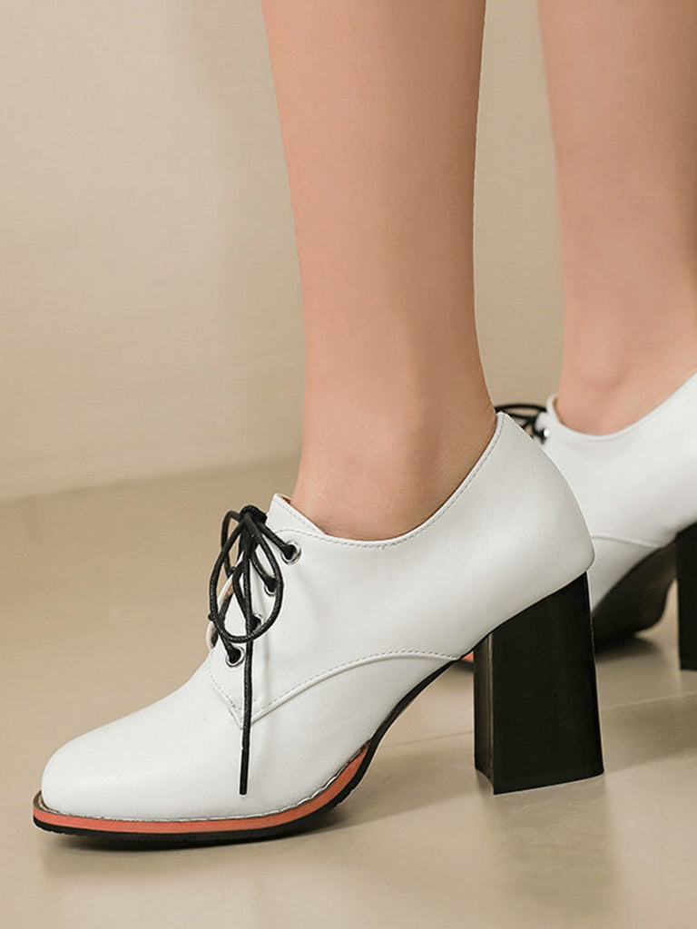 Vintage Leder Schnürung Blockabsatz Schuhe