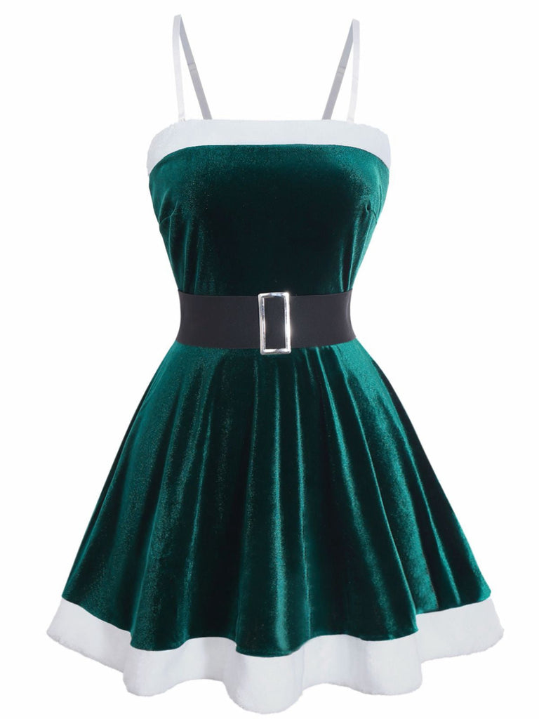 1970er Weihnachten Samt Plüsch Spaghetti Träger Mini Kleid
