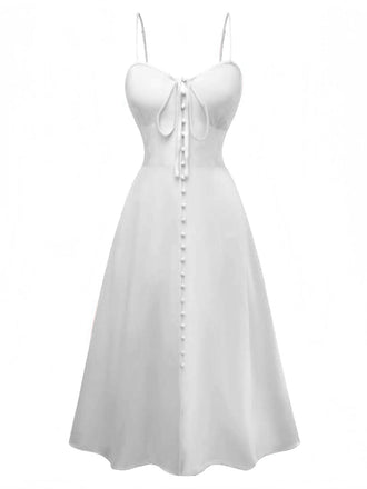 1950er Ärmellos Rückenfrei Gesmokt Taille Slip Kleid