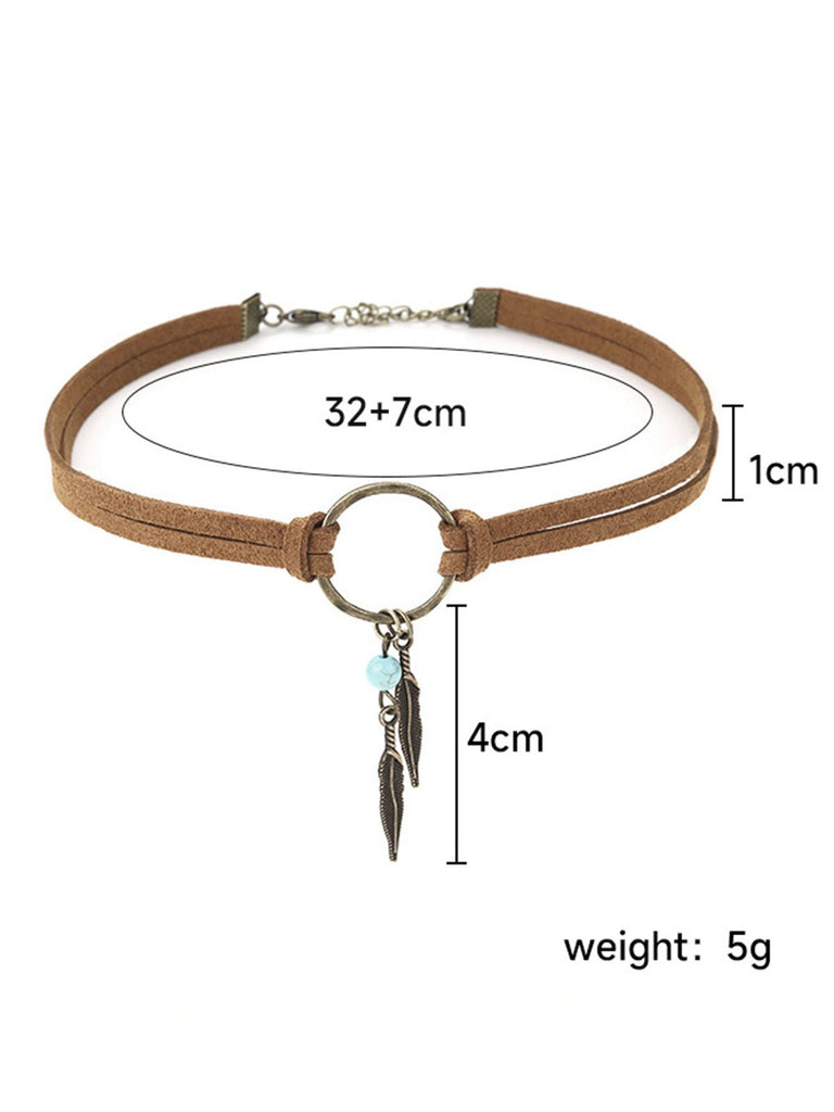 Leder Halsband & Feder Traumfänger Quasten Ohrringe Set