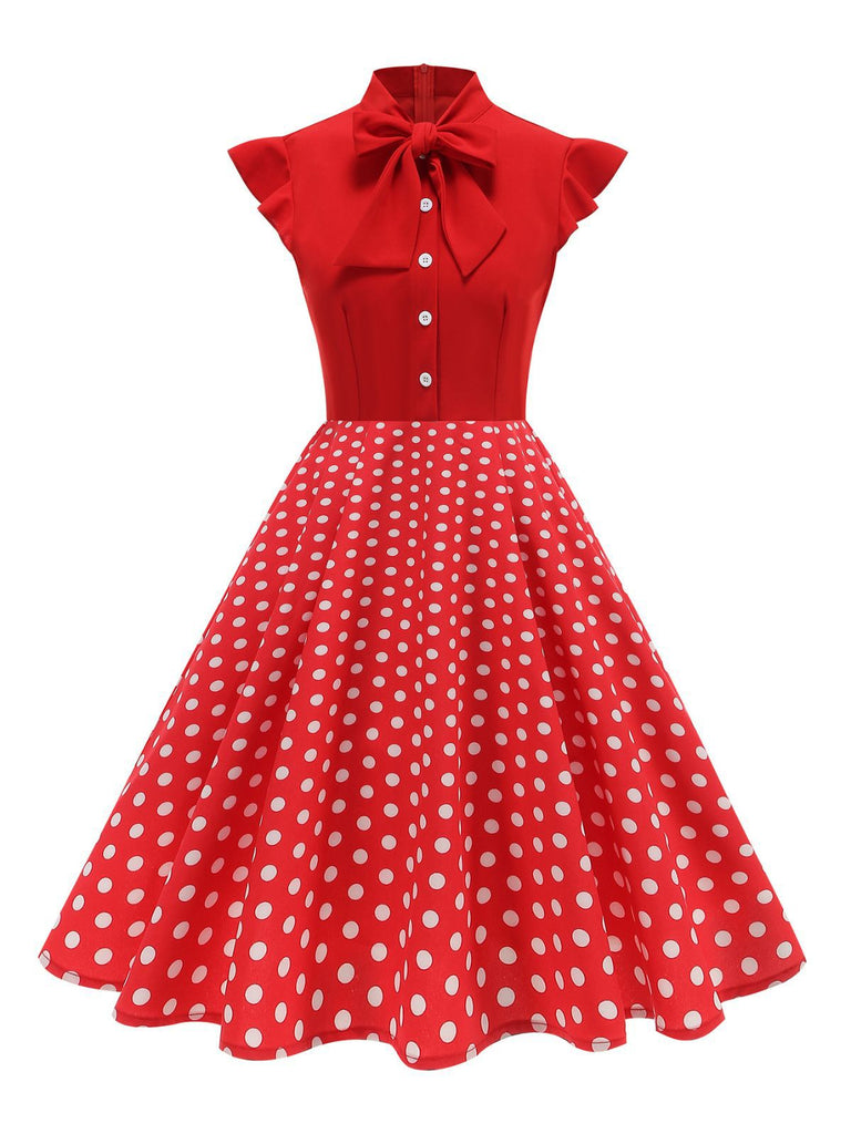 1950er Polka Punkte Bogen Swing Kleid