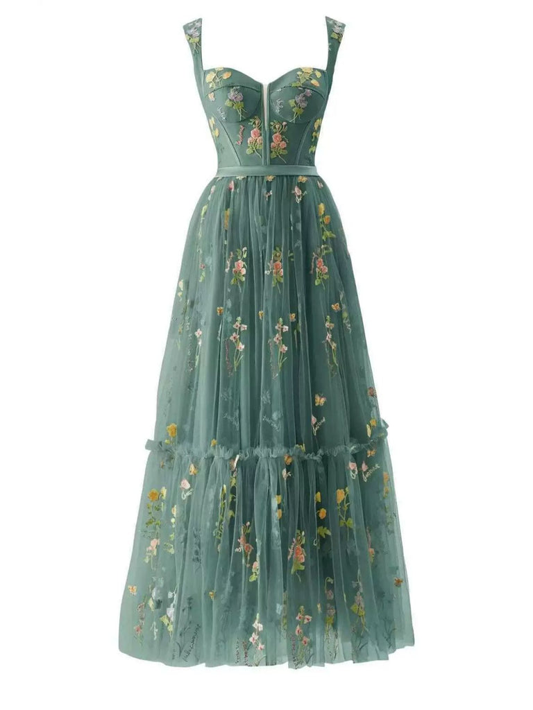 1930er Blumen Netz Stäbchen Schnürung Kleid