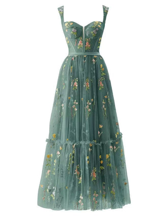 1930er Blumen Netz Stäbchen Schnürung Kleid