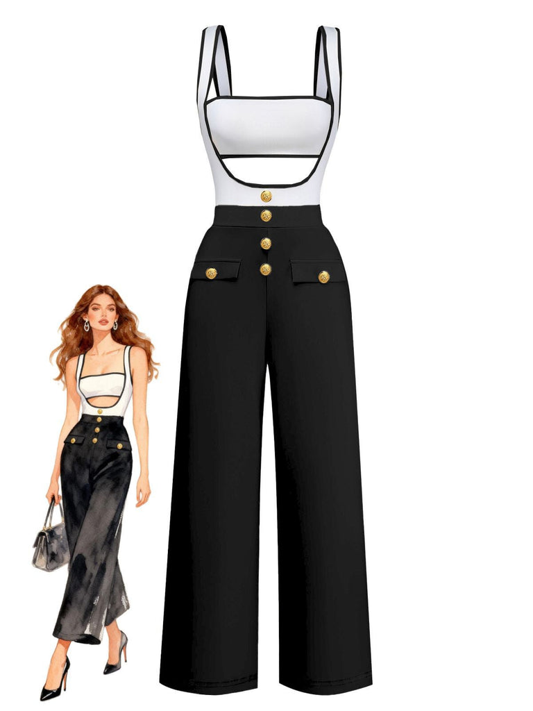 1950er Trägerlos Cut-Out Patchwork Jumpsuit Set