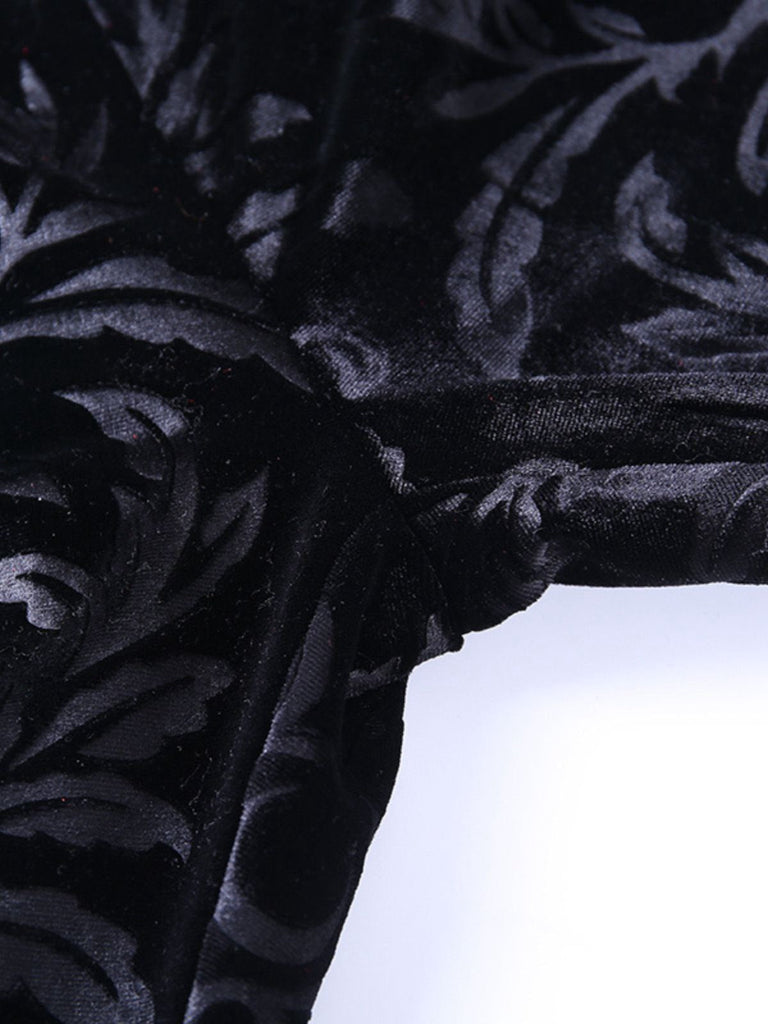 Schwarz 1980er Punk Rebe Drucken Samt Bootcut Hose