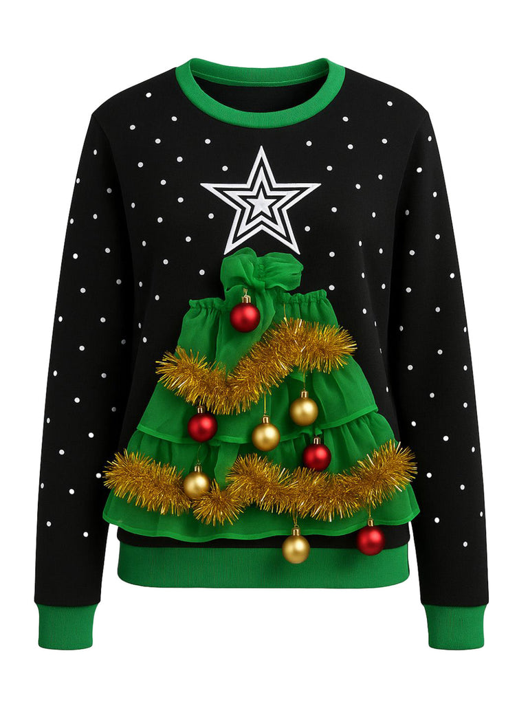 1980er 3D Weihnachtsbaum Lametta Pullover