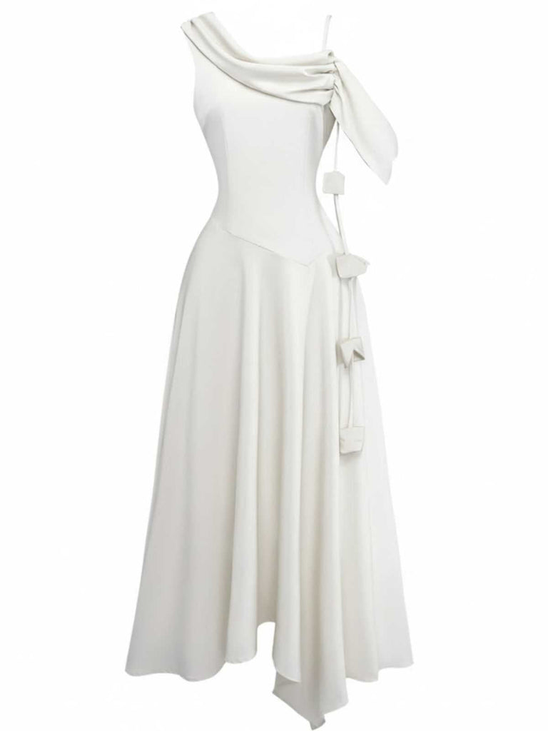 1980er Asymmetrisch Eine Schulter Drapiert Midi Kleid