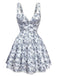 Blau 1950er Träger Blumen Spitze Korsett Kleid