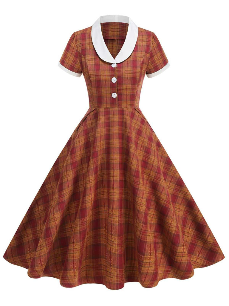 1950er Peter Pan Kragen Plaid Swing Kleid