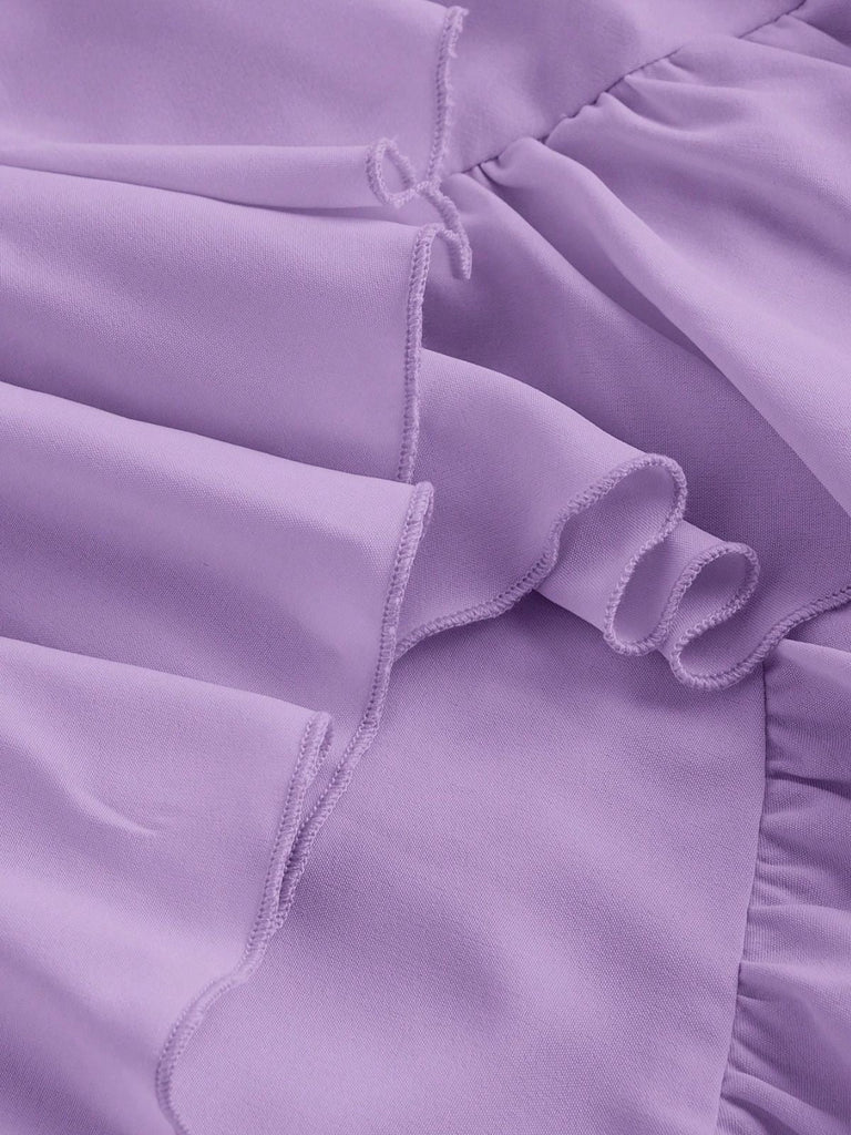 1950er Träger Gerafft Gestuft Rüschen Saum Kleid