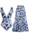 Blau 1940er Blumen Schulterband Einteiliger Badeanzug & Cover-Up