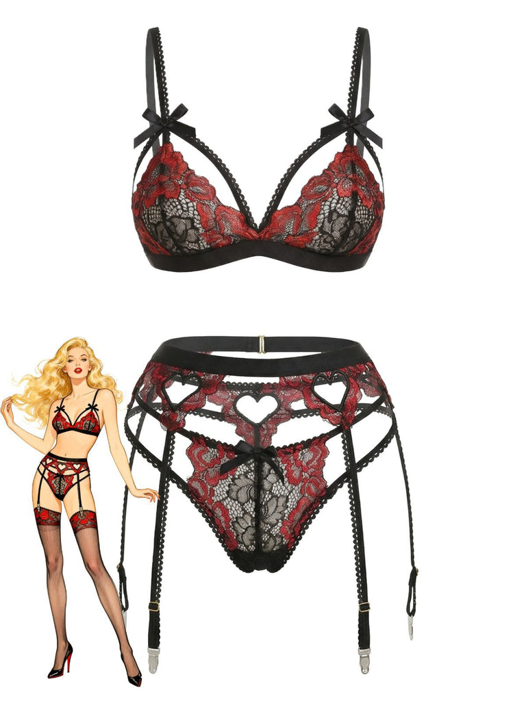 1960er Spitze Herz Design Dessous Set